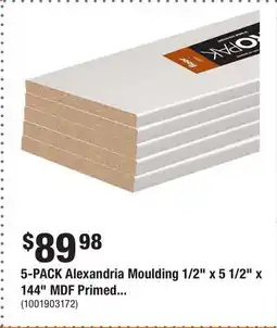 Home Depot 5-PACK Alexandria Moulding 1/2 x 5 1/2 x 144 MDF Primed offer