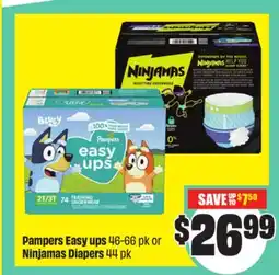 FreshCo Pampers Easy ups 46-66 pk or Ninjamas Diapers 44 pk offer