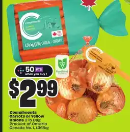 FreshCo Compliments Carrots or Yellow Onions 3 lb Bag Product of Ontario Canada No. 1 offer