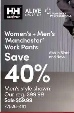 Mark's Women's + Men's 'Manchester' Work Pants offer
