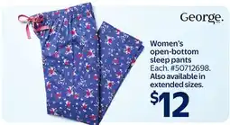 Walmart George Women's Open Bottom Sleep Pants offer