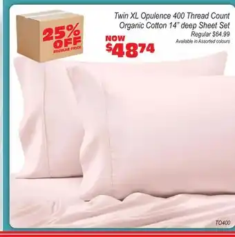 Oxford Mills Twin XL Opulence 400 Thread Count Organic Cotton 14 deep Sheet Set offer