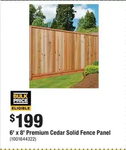 Home Depot 6' x 8' Premium Cedar Solid Fence Panel offer