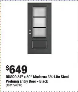 Home Depot DUSCO 34 x 80 Moderna 3/4-Lite Steel Prehung Entry Door - Black offer