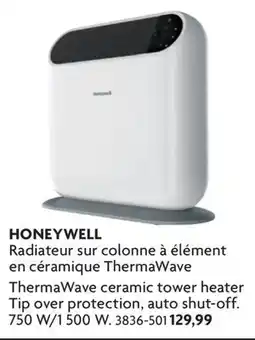 Home Hardware ThermaWave ceramic tower heater Tip over protection, auto shut-off offer
