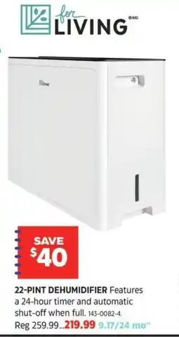 Canadian Tire For living 22 pint dehumidifier offer