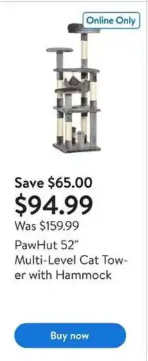 Walmart PawHut 52” Multi-Level Cat Tower with Hammock offer