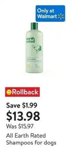 Walmart Earth Rated Shampoos for dogs offer
