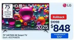 Walmart 75 UA7500 4K Smart TV offer