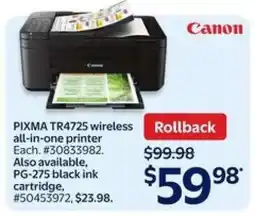 Walmart PIXMA TR4725 wireless all-in-one printer offer