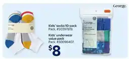 Walmart Kids' socks 10-pack and Kids' underwear value pack offer