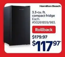 Walmart Hamilton Beach 3.3-cu. ft. Compact Fridge offer