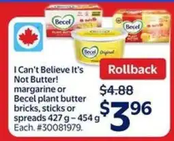 Walmart I Can't Believe It's Not Butter! margarine or Becel plant butter offer