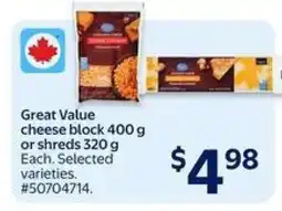 Walmart Great Value Cheese Block or Shreds offer