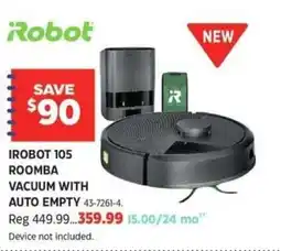 Canadian Tire Irobot 105 roomba vacuum with auto empty offer