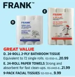 Canadian Tire Frank 24 roll 2 ply bathroom tissue offer