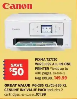 Canadian Tire Canon Pixma TS7720 wireless all-in-one printer offer