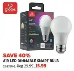 Canadian Tire Globe A19 led dimmable smart bulb offer