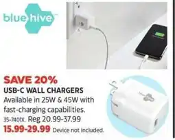 Canadian Tire Blue hive usb-c wall chargers offer