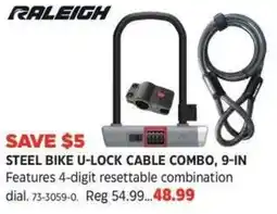 Canadian Tire Raleigh steel bike u-lock cable combo offer