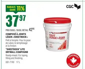 BMR COMPOSÉ À JOINTS LÉGER  SHEETROCK  offer