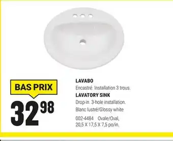 BMR LAVABO Encastré 3 trous. LAVATORY SINK Drop-in offer