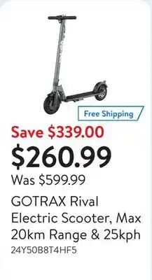 Walmart GOTRAX Rival Electric Scooter, Max 20km Range & 25kph offer