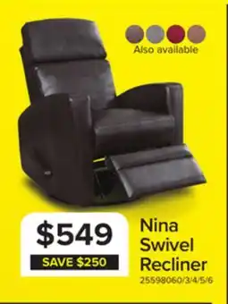 Leon's Nina Swivel Glider Recliner - Dark Brown offer