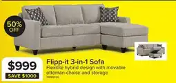 Leon's Flipp-it Sofa with Reversible Chaise/Ottoman - Platinum offer