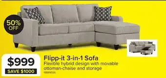 Leon's Flipp-it Sofa with Reversible Chaise/Ottoman - Platinum offer