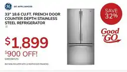 Goemans Appliances GE 33 18.6 CU. FT. FRENCH DOOR COUNTER DEPTH STAINLESS STEEL REFRIGERATOR offer
