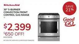 Goemans Appliances KitchenAid 30 5-BURNER CONVECTION FRONT CONTROL GAS RANGE offer