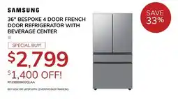 Goemans Appliances SAMSUNG 36 BESPOKE 4 DOOR FRENCH DOOR REFRIGERATOR WITH BEVERAGE CENTER offer