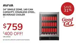 Goemans Appliances AVIVA 24 SINGLE ZONE, 140 CAN CAPACITY, STAINLESS STEEL, BEVERAGE COOLER offer