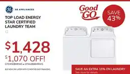 Goemans Appliances GE TOP LOAD ENERGY STAR CERTIFIED LAUNDRY TEAM offer