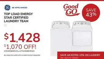 Goemans Appliances GE TOP LOAD ENERGY STAR CERTIFIED LAUNDRY TEAM offer