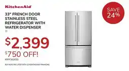 Goemans Appliances KITCHENAID 33 FRENCH DOOR STAINLESS STEEL REFRIGERATOR WITH WATER DISPENSER offer