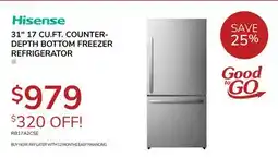 Goemans Appliances Hisense 31 17 CU. FT. COUNTER-DEPTH BOTTOM FREEZER REFRIGERATOR offer