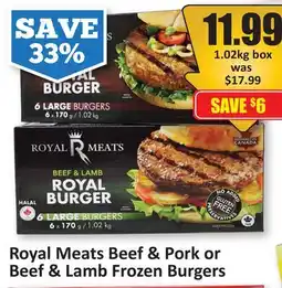 Starsky Royal Meats Beef & Pork or Beef & Lamb Frozen Burgers offer