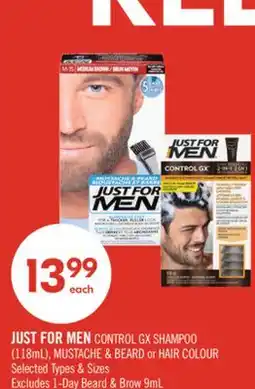 Shoppers Drug Mart JUST FOR MEN CONTROL GX SHAMPOO (118mL), MUSTACHE B BEARD or HAIR COLOUR offer
