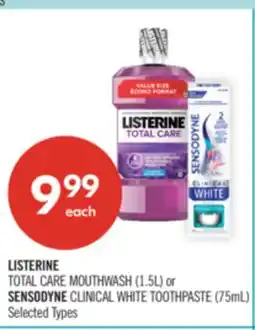 Shoppers Drug Mart LISTERINE TOTAL CARE MOUTHWASH (1.5L) or SENSODYNE CLINICAL WHITE TOOTHPASTE (75mL) offer