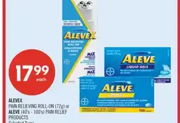 Shoppers Drug Mart ALEVEX PAIN RELIEVING ROLL-ON (72g) or ALEVE (40's - 100's) PAIN RELIEF PRODUCTS offer