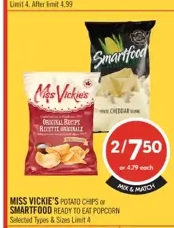Shoppers Drug Mart MISS VICKIE'S POTATO CHIPS or SMARTFOOD READY to EAT POPCORN offer
