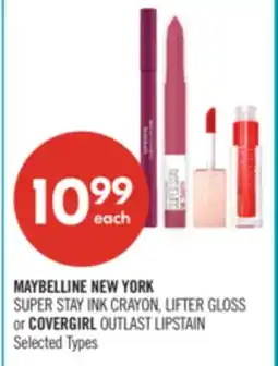 Shoppers Drug Mart MAYBELLINE NEW YORK SUPER STAY INK CRAYON, LIFTER GLOSS or COVERGIRL OUTLAST LIPSTAIN offer