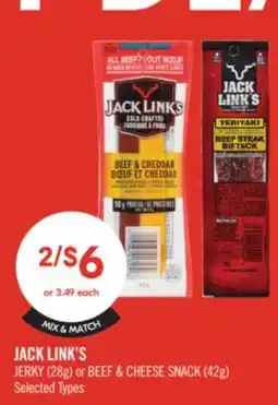 Shoppers Drug Mart JACK LINK'S JERRY (28g) or BEEF & CHEESE SNACK (42g) offer