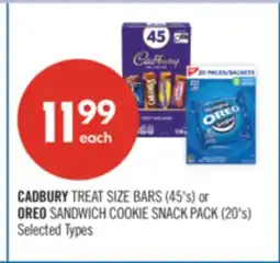 Shoppers Drug Mart CADBURY TREAT SIZE BARS (45's) or OREO SANDWICH COOKIE SNACK PACK (20's) offer