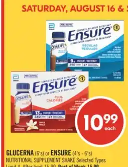 Shoppers Drug Mart GLUCERNA (6's) or ENSURE (4's - 6's) NUTRITIONAL SUPPLEMENT SHAKE offer