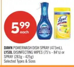 Shoppers Drug Mart DAWN POWERWASH DISH SPRAY (473mL), LYSOL DISINFECTING WIPES (75's-84's) or SPRAY (2838-425g) offer