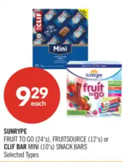 Shoppers Drug Mart SUNRYPE FRUIT TO GO (24's), FRUITSOURCE (12's) or CLIF BAR MINI (10's) SNACK BARS offer