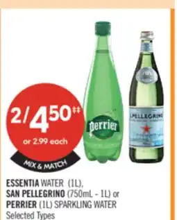 Shoppers Drug Mart ESSENTIA WATER (1L). ( 750ml-1L) SAN PELLEGRINO (750mL-1L) or PERRIER (1L) SPARKLING WATER offer
